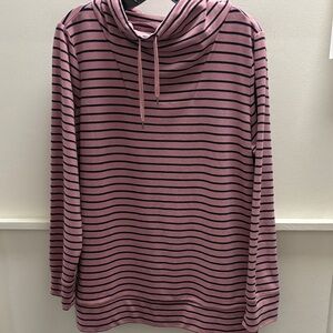 L.L. Bean Pink and Black Striped Cowl Neck Top